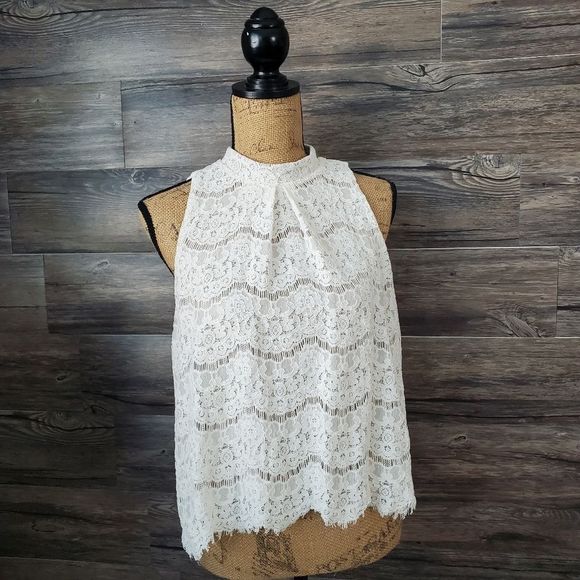 love, Fire Tops - Love Fire Ivory Lace Halter Top, Women's Size Medium,  Tan Liner Blouse